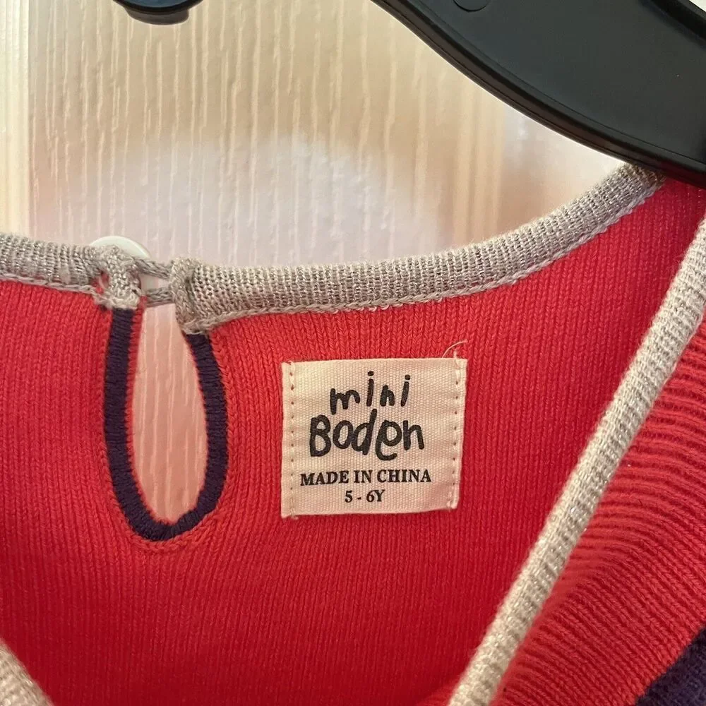 Mini Boden Long Sleeve Peter Pan Collar Sweater Dress Chevron Girls Size 5-6
